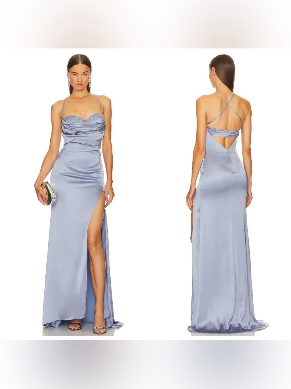 Michael Costello x Revolve Ailana Blue Satin Cut Out Wire Maxi Dress Size XS